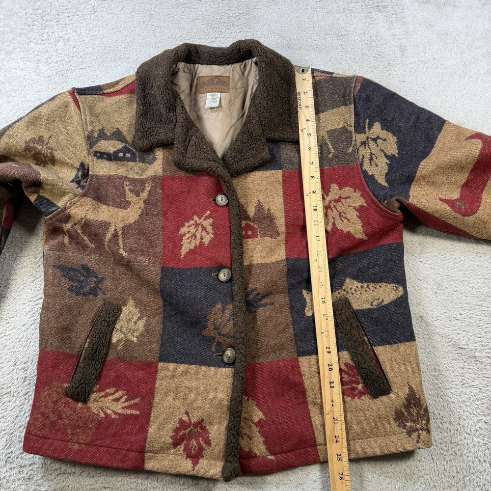 Pendleton Blanket Coat Womens Large Wool Deer Cabin Fish Lined Made In USA Fall - Picture 4 of 8
